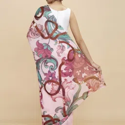 navyasa by liva Navyasa Pink Liva Lite Floral Printed Saree With Coordinated Unstitched Blouse Piece image 2