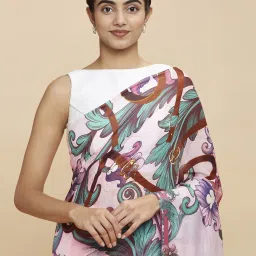 navyasa by liva Navyasa Pink Liva Lite Floral Printed Saree With Coordinated Unstitched Blouse Piece image 5