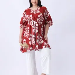 Qurvii Rust Floral Regular Fit Kaftan image 4