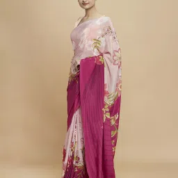 navyasa by liva Navyasa Peach Liva Crepe Floral Printed Saree With Coordinated Unstitched Blouse Piece image 3