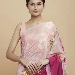 navyasa by liva Navyasa Peach Liva Crepe Floral Printed Saree With Coordinated Unstitched Blouse Piece image 5