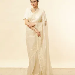 Mohey Beige Net Embroidered Saare with Unstitshed Blouse image 1