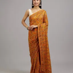 Mohey Mustard Georgette Embroidered Saare with Unstitshed Blouse image 1