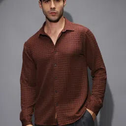 Campus Sutra Brown Poly Spandex Regular Fit Textured Shirt image 1