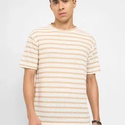 7 Alt By Pantaloons Beige Relaxed Fit Striped T-Shirt image 1