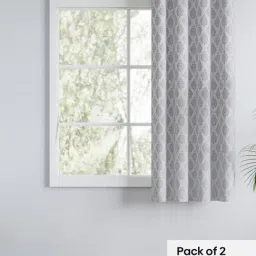 Haus & Kinder Grey Polyester Floral Silvercrest Damask Eyelets 5 ft Window Curtain image 2