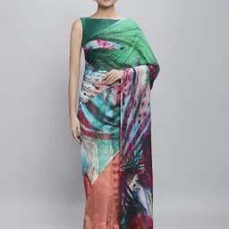 navyasa by liva Navyasa Orange liva Organza Abstract Printed Saree With Coordinated Unstitched Blouse Piece image 1