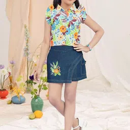 Lei-Chie Girls Floral Printed Linen Shirt with Shorts-picture-57