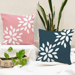 Stitchnest Geometric Pink Printed Poly Cotton Square Cushion Covers - Set of 2 image 1