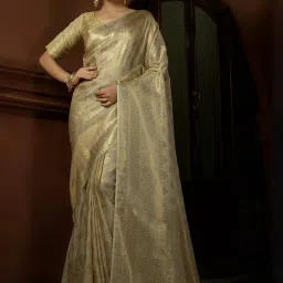 Vardha Off White Woven Saree With Unstitched Blouse image 1