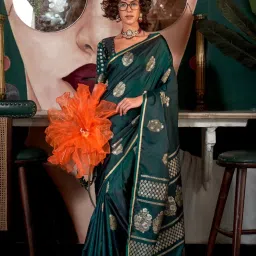 Vardha Bottle Green Woven Saree With Unstitched Blouse image 1