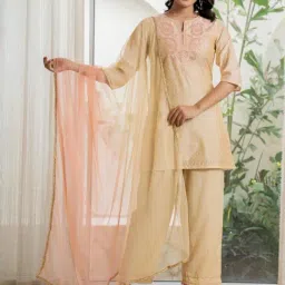 Juniper Gold Plain Kurta and Pant with Dupatta-picture-31