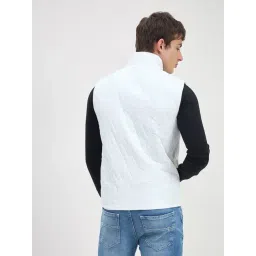 Iconic Men White Quilted Regular Fit Hoodie Jacket image 2