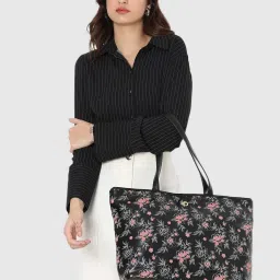 Caprese SNOW Black Floral Large Tote Handbag image 1