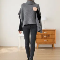 HERE&NOW Women Grey Long Sleeves High Neck Coat-picture-30