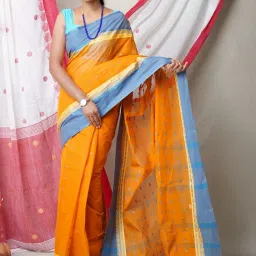 Unnati Silks Mustard Cotton Woven Saree With Unstitched Blouse image 1