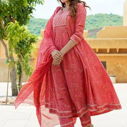 KALINI Women Ethnic Motifs Embroidered Regular Gotta Patti Pure Cotton Kurta with Trousers & With Dupatta image 4