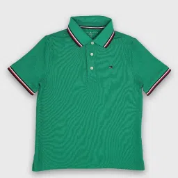 TOMMY HILFIGER Boys Green Cotton Solid Polo T-Shirt image 1