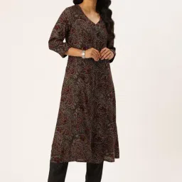 AMUKTI Black Floral Printed Kurta-image-26