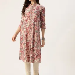 Amukti Purple Rayon Printed Three-Quarter Sleeves Kurta image 1