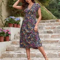 Kotty Multicolor Floral Print Midi Dress image 1