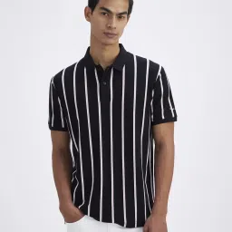 Pepe Jeans Black Cotton Regular Fit Striped Polo T-Shirt image 1