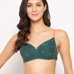 Clovia Green Cotton Printed T-Shirt Bra image 1