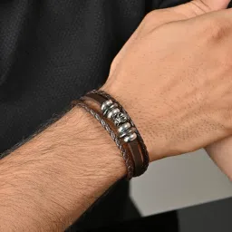 The Bro Code Brown Skull Single Faux Leather Bracelet for Men image 1