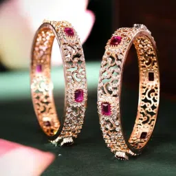 Priyaasi Ruby American Diamond & Crystal-Studded Round Bangle Set of 2 image 1