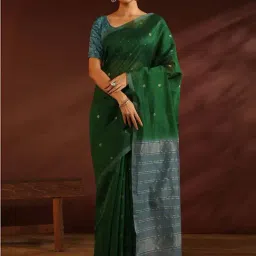 Taneira Green Cotton Silk Woven Saree With Unstitched Blouse-image-77