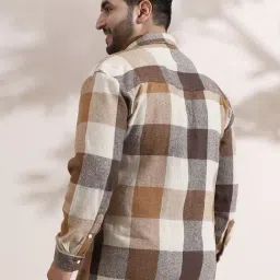 Instafab Plus Chocolate Brown & Ecru Beige Buffalo-Check Utility Plus Size Shacket image 2