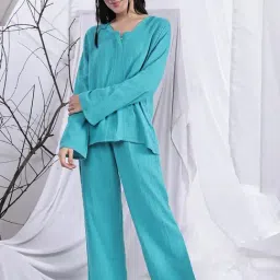NEUDIS Teal Cotton Night Suit image 3