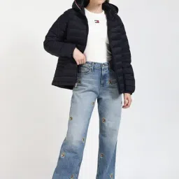 Tommy Hilfiger Navy Regular Fit Quilted Hooded Jackets image 5