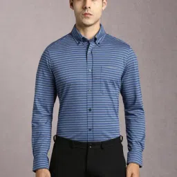 Louis Philippe Blue Slim Fit Stripes Formal Shirt-image-84