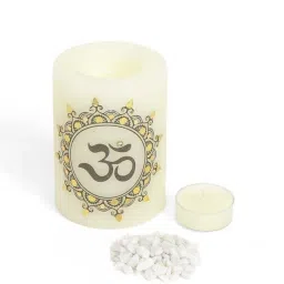 Home4U Multicolor Wax 7 cm Om Design Pillar Candle - Set of 1 image 1