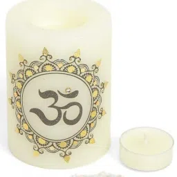 Home4U Multicolor Wax 7 cm Om Design Pillar Candle - Set of 1 image 2