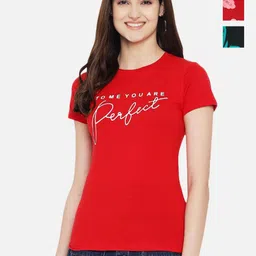 Dreambe Women Pack Of 3 Graphic Printed Round Neck Cotton T-shirts-picture-10