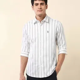 U.S. Polo Assn. White Cotton Regular Fit Striped Shirt-picture-48