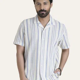 PERCH Men Relaxed Sheer Striped Casual Shirt-picture-12