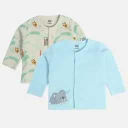 MINIKLUB Boys Oatmeal Marl & Blue Cotton Printed Full Sleeves Front Open Vest-image-21