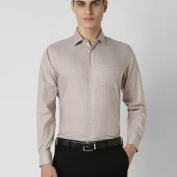 Van Heusen Khaki Cotton Regular fit Checks Formal Shirt-picture-30