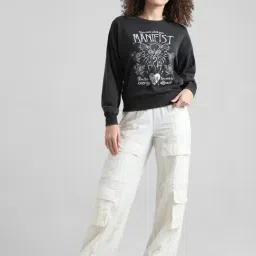 Only Black & White Cotton Embellished Sweatshirt image 5