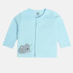 MINIKLUB Boys Oatmeal Marl & Blue Cotton Printed Full Sleeves Front Open Vest image 3