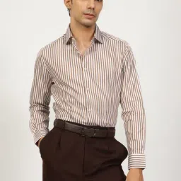 Andamen Brown Cotton Slim Fit Striped Shirt-picture-18