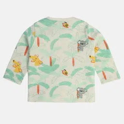 MINIKLUB Boys Oatmeal Marl & Blue Cotton Printed Full Sleeves Front Open Vest image 5