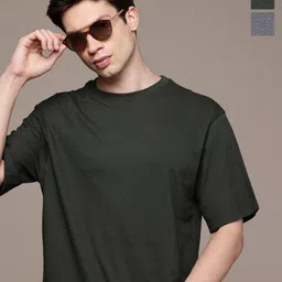 Moda Rapido Men Pack Of 2 Solid Round Neck Cotton Oversized Fit T-shirts-picture-20