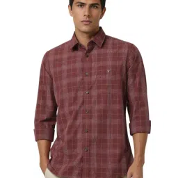 Van Heusen Maroon Blended Slim Fit Checks Shirt-image-17