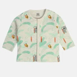 MINIKLUB Boys Oatmeal Marl & Blue Cotton Printed Full Sleeves Front Open Vest image 4