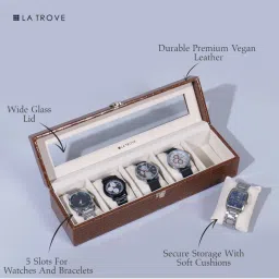 La Trove 5 Slot Watch Display Box With Glass Top image 2