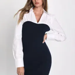 Marie Claire Women Navy Blue Colour Mini Solid Dress-image-18